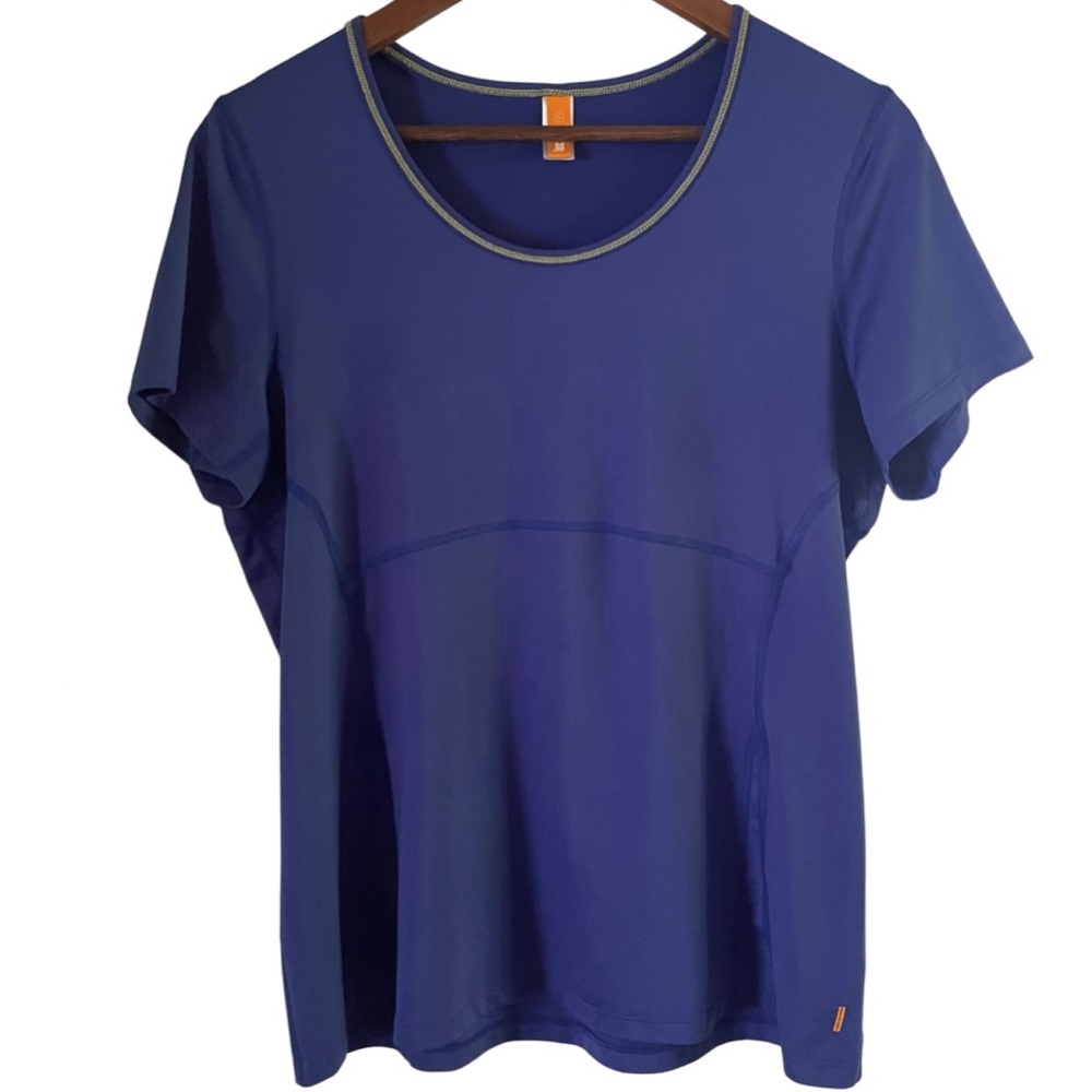 LUCY Royal Blue & Lime Green Stitched Short Sleeve Workout T Shirt Size Large